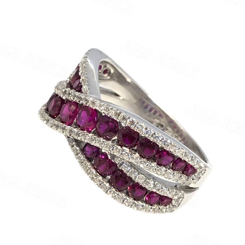 Rubin Cz Diamant Criss Cross Ring - Pave-Verlobungsring Für Die Rechte Hand Überlappungsbypass-Twist-Band 14 Karat Weißgold-Finish 925 Sterling von jiamijewels