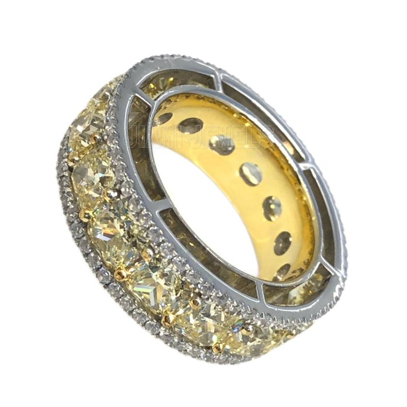 Kissenschliff Kanarienvogel Gelb Breit Klobig Eternity Hochzeit Verlobung Bandring 14K Weißgold 925 Silber Valentinstag von jiamijewels
