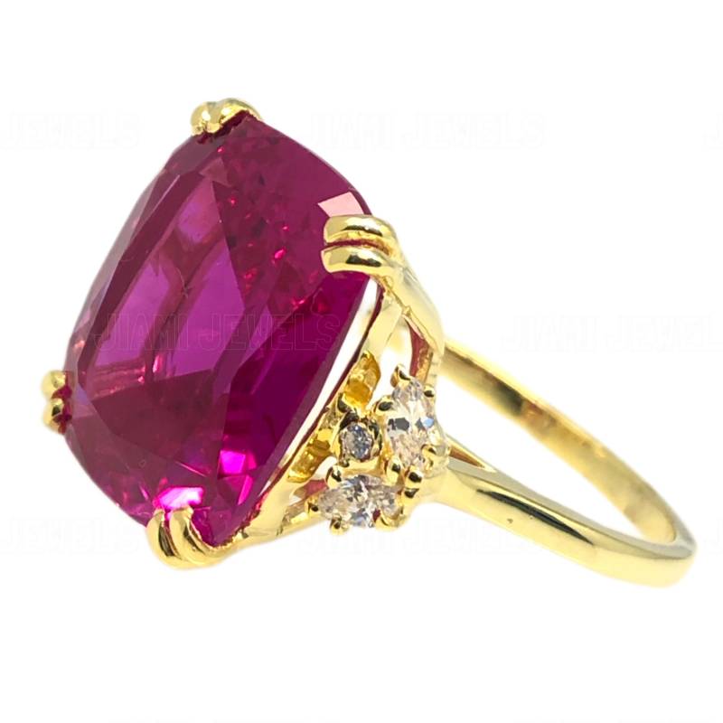 Großer 9Ct Kissenschliff Simulierter Rubin Marquise Diamant Art Deco Cocktail Ring Cluster Statement Verlobung Geschenk 14K Gelbgold 925 Silber von jiamijewels