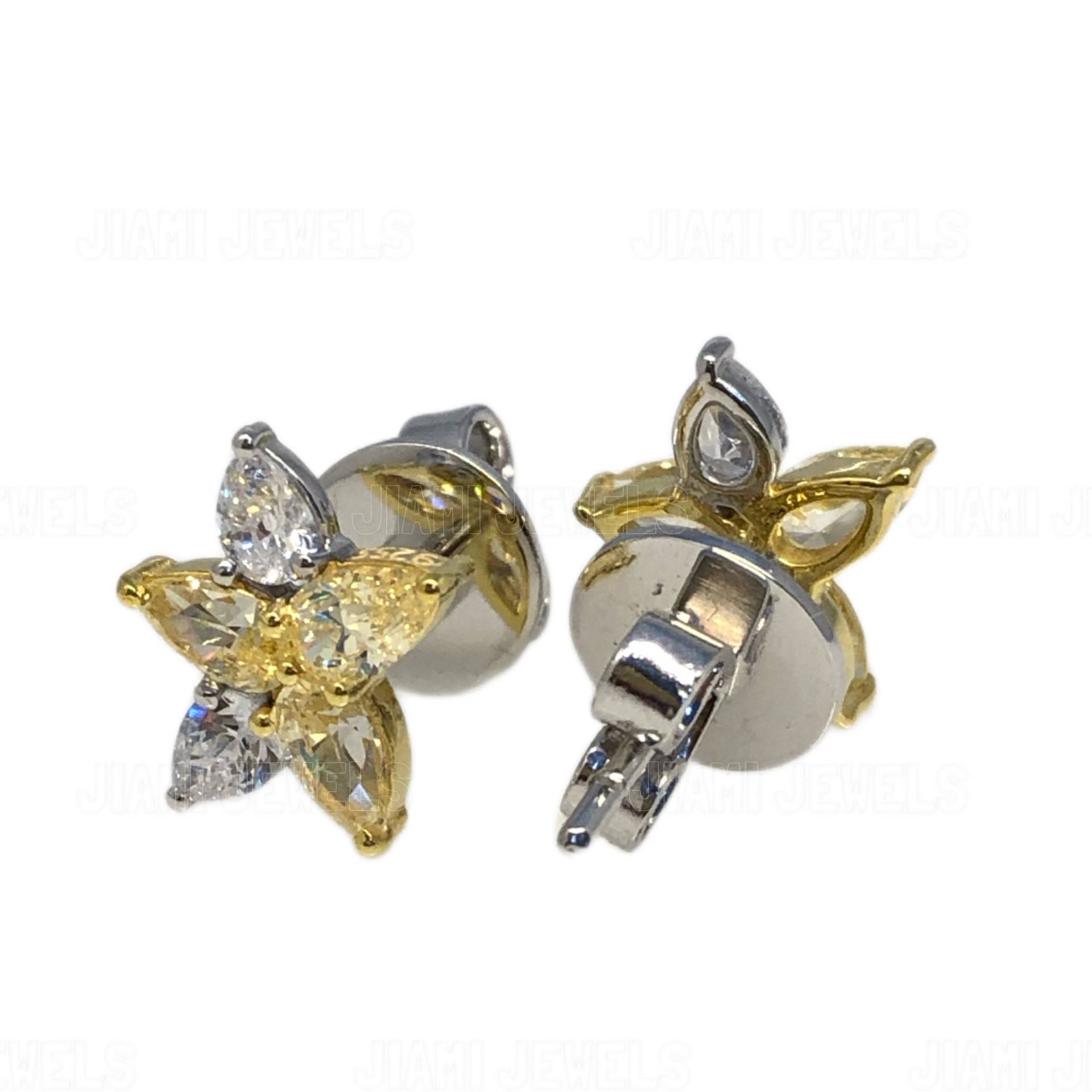 Kanariengelbe Cz Diamant Seestern Ohrringe in 14K Weißgold Finish Sterling Silber - Damen Blumen Ohrstecker von jiamijewels