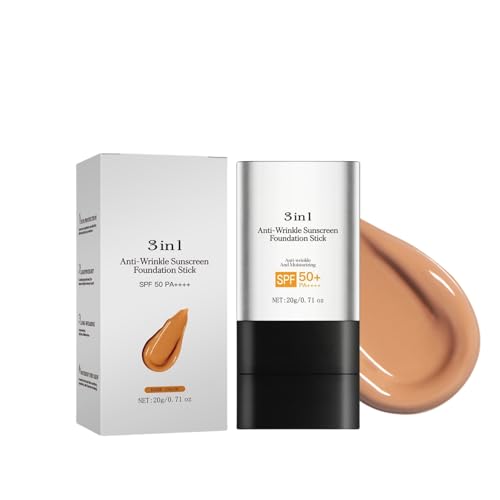 3-in-1 Anti-Falten Sunscreen Foundation-Stick, Skin Tint Balm mit LSF 50+, Full Coverage Foundation mit Pinsel, feuchtigkeitsspendende Mehrzweck-Sun Stick, nicht fettend und leicht (Dark) von jiangshan