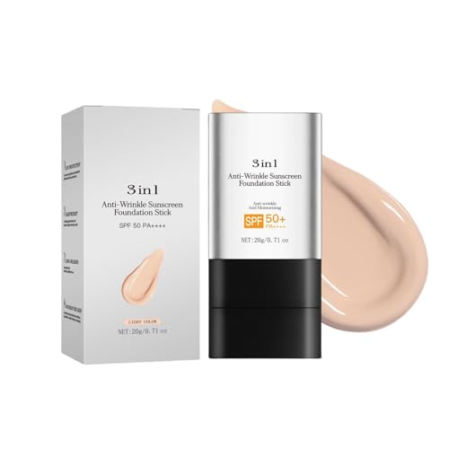 3-in-1 Anti-Falten Sunscreen Foundation-Stick, Skin Tint Balm mit LSF 50+, Full Coverage Foundation mit Pinsel, feuchtigkeitsspendende Mehrzweck-Sun Stick, nicht fettend und leicht (Light) von jiangshan