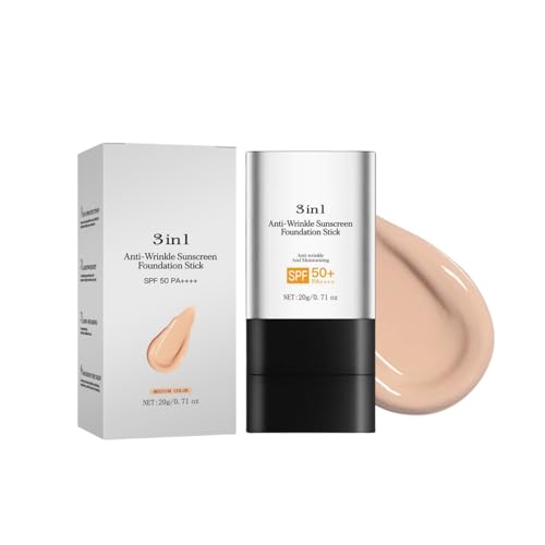 3-in-1 Anti-Falten Sunscreen Foundation-Stick, Skin Tint Balm mit LSF 50+, Full Coverage Foundation mit Pinsel, feuchtigkeitsspendende Mehrzweck-Sun Stick, nicht fettend und leicht (Medium) von jiangshan