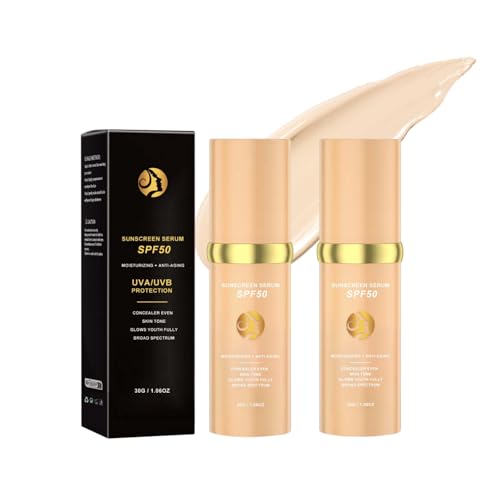 Farbwechselnde Foundation mit SPF 50, Moisturizing Tinted Sunscreen Cream, Concealer mit vollständiger Abdeckung, Foundation für Reife Haut, Wasserfest und langanhaltend (2pc, 30ml) von jiangshan