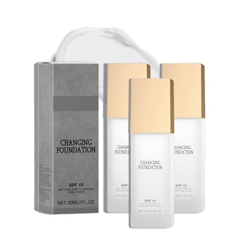 Foundation Changing Foundation with SPF15, Hautton Anpassende Foundation, Feuchtigkeitsspendend Und Natürlich Foundation für Strahlenden Teint, Langlebig, wasserdicht und schweißresistent (3pc, 30ml) von jiangshan