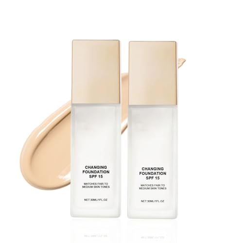 Moisturizing Color Changing Foundation für reife Haut, Foundation Color Changing SPF 15, wasserfeste und lang anhaltende Foundation Makeup Skin Tone Corrector, Face Tinted Primer (2pc, 30ml) von jiangshan