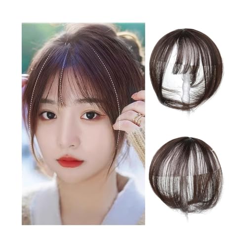 8 Zoll Clip-In 3D Air Bangs Natürlich aussehender Haarpony for Frauen und Mädchen Zweiteilige Clip-On-Pony-Haarverlängerung Teilperücke(Brown black) von jianguohairsss