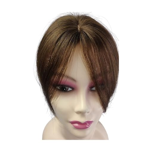 Clip-in-Haarteile aus Echthaar mit Pony, Mittelscheitel, indischer Pony, glattes Naturhaar, Kronen-Topper, Clip-in-Haarteile for Frauen mit dünner werdendem Haar(Light Brown) von jianguohairsss