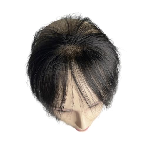 Echter natürlicher menschlicher Pony, Clips for Einstecken, unsichtbare Schweizer Spitze, weiche Haarteilverlängerung for Frauen mit dünner werdendem Haar(Natural Black) von jianguohairsss