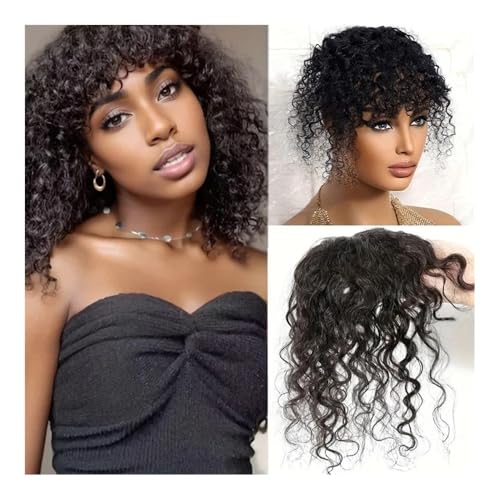 Kinky Curly Natural Black Topper Hair With Bangs Menschliche Frauen mit dünnem Haar(10inch) von jianguohairsss