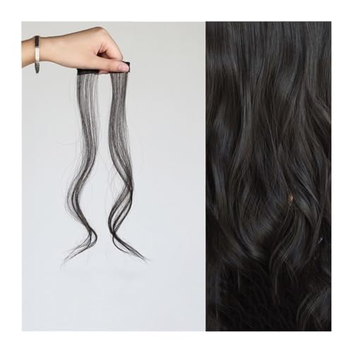 Long Side Air Bangs, Wavy Curly Clip in Bangs Front Side Bangs for Women Daily Use 2 PCS Set Long Temples Natural Synthetic False Fringe Bangs(Brown black) von jianguohairsss
