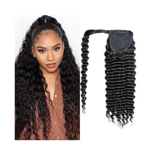 Ponytail Extension 14-26 Zoll lockiges Echthaar-Pferdeschwanz-Extensions for schwarze Frauen, um den Pferdeschwanz zu wickeln, Wasserwellen-Pferdeschwanz-Gefühl mit Clip-In-Pferdeschwanz(24inches) von jianguohairsss