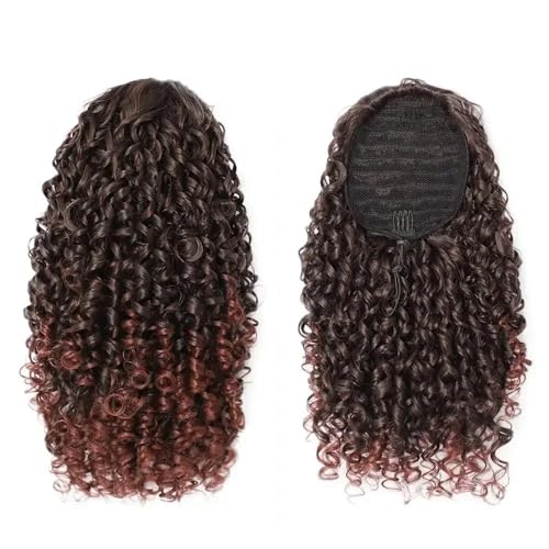 Ponytail Extension 14'' Kinky Pferdeschwanz Haar for Frauen Kurze Flauschige Lockige Kordelzug Natürliche Synthetische Afro Gefälschte Schwanz Haarteil(Brown Red) von jianguohairsss
