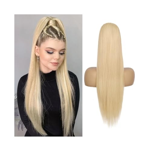 Ponytail Extension 16-26 inch Straight Ponytail Extensions Drawstring Pony Tails Synthetic Hairpieces for Women, Mixed Blonde(22inches) von jianguohairsss