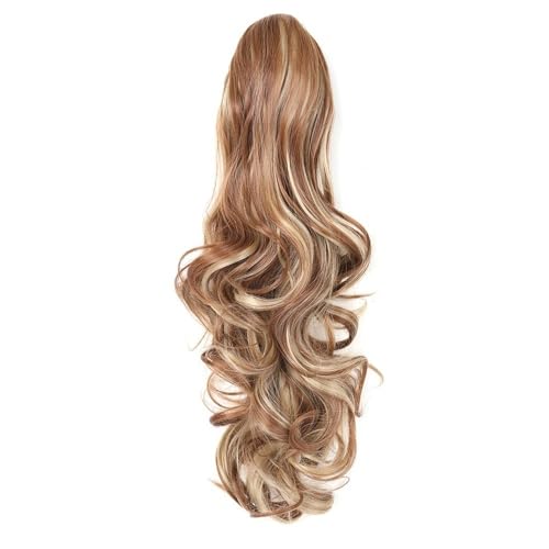 Ponytail Extension 18/24" Pferdeschwanzverlängerung, lang, gelockt, for Anklipsen, natürlich aussehendes synthetisches Haarteil for Frauen, helles Aschbraun, Blond(12P24,18inches) von jianguohairsss