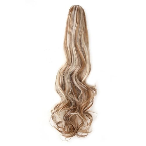 Ponytail Extension 18/24" Pferdeschwanzverlängerung, lang, gelockt, for Anklipsen, natürlich aussehendes synthetisches Haarteil for Frauen, helles Aschbraun, Blond(27P613,18inches) von jianguohairsss