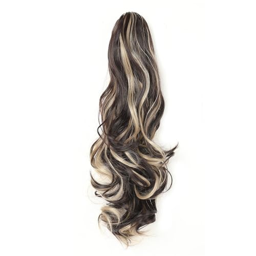 Ponytail Extension 18/24" Pferdeschwanzverlängerung, lang, gelockt, for Anklipsen, natürlich aussehendes synthetisches Haarteil for Frauen, helles Aschbraun, Blond(4AP24,18inches) von jianguohairsss