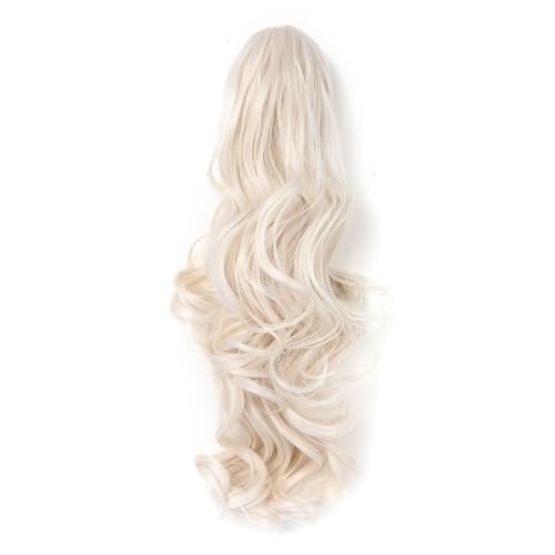 Ponytail Extension 18/24" Pferdeschwanzverlängerung, lang, gelockt, for Anklipsen, natürlich aussehendes synthetisches Haarteil for Frauen, helles Aschbraun, Blond(60,18inches) von jianguohairsss