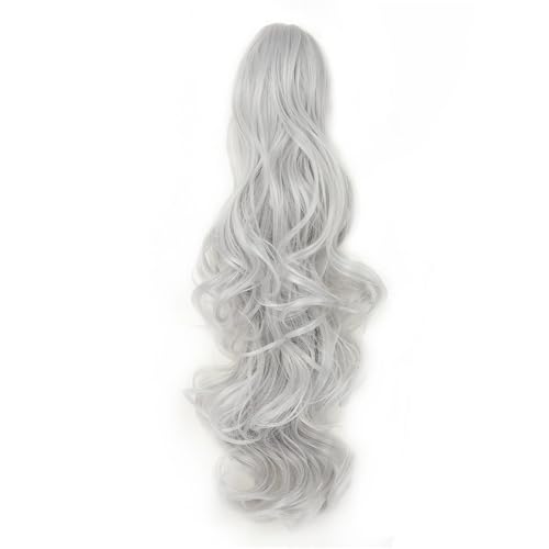 Ponytail Extension 18/24" Pferdeschwanzverlängerung, lang, gelockt, for Anklipsen, natürlich aussehendes synthetisches Haarteil for Frauen, helles Aschbraun, Blond(GRAY,18inches) von jianguohairsss
