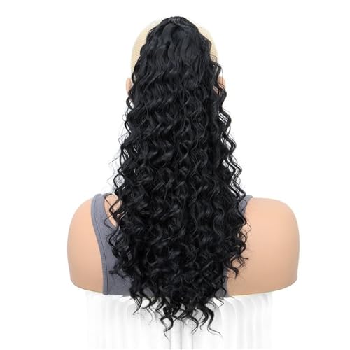 Ponytail Extension 18 inch Drawstring Ponytail for Black Women Short Wavy Curly Ponytails Fluffy Natural Looking Pony Tails Hair Extensions Synthetic Hairpiece(1B) von jianguohairsss