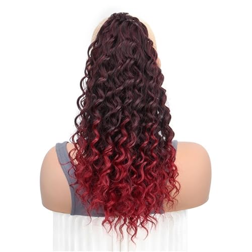 Ponytail Extension 18 inch Drawstring Ponytail for Black Women Short Wavy Curly Ponytails Fluffy Natural Looking Pony Tails Hair Extensions Synthetic Hairpiece(1B/Bug) von jianguohairsss