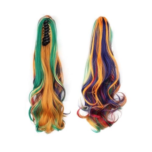 Ponytail Extension 22" Long Curly Claw Ponytails for Women Fluffy Tail Fake Hair Natural Hairpieces for Wedding Party Daily Use(Rainbow) von jianguohairsss
