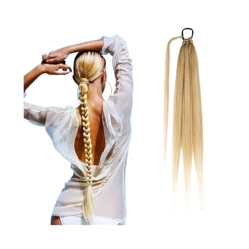 Ponytail Extension 26 Zoll synthetische geflochtene Pferdeschwanz-Haarverlängerungen for Frauen, geflochtener Pferdeschwanz mit Haargummi(Dark Blonde+Bleach Blonde) von jianguohairsss
