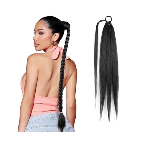 Ponytail Extension 26 Zoll synthetische geflochtene Pferdeschwanz-Haarverlängerungen for Frauen, geflochtener Pferdeschwanz mit Haargummi(Natural Black) von jianguohairsss
