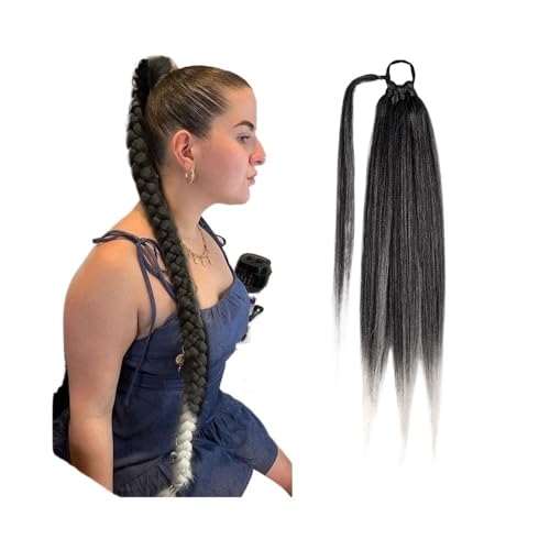 Ponytail Extension 26 Zoll synthetische geflochtene Pferdeschwanz-Haarverlängerungen for Frauen, geflochtener Pferdeschwanz mit Haargummi(Natural Black+Silver) von jianguohairsss