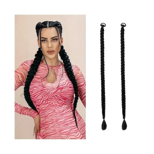 Ponytail Extension 2Pcs Synthetic Braided Ponytail Hair Extension With Rubber Band Braids Natural Hair Pieces for Women Daily Wear Hair Accessories(Natural Black,65cm) von jianguohairsss