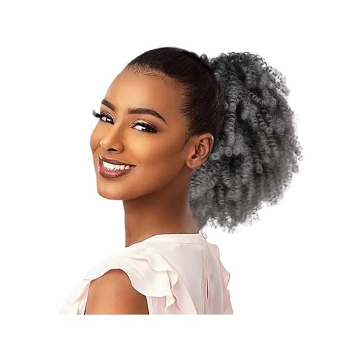 Ponytail Extension Afro Kinky Curly Kordelzug Pferdeschwanz Verlängerung for Schwarze Frauen Synthetische Puff Pferdeschwanz Mit Clips(Grey) von jianguohairsss