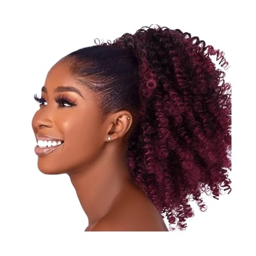 Ponytail Extension Afro Kinky Curly Kordelzug Pferdeschwanz Verlängerung for Schwarze Frauen Synthetische Puff Pferdeschwanz Mit Clips(Wine red) von jianguohairsss