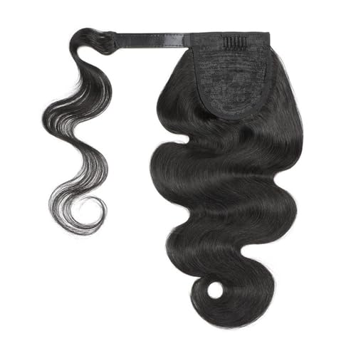 Ponytail Extension Body Wave Ponytail Extension Human Hair Wrap Around Magic Paste Ponytail Clip In Real Brazilian Virgin pieces For Women Natural Black (10-32 Inch)(20inches 100g) von jianguohairsss