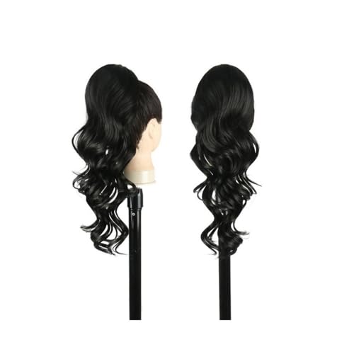 Ponytail Extension Drawstring Ponytail Extension for Women 20 Inch Curly Wavy Synthetic Clip in Ponytails Hairpieces Fake Pony Tails(1B) von jianguohairsss