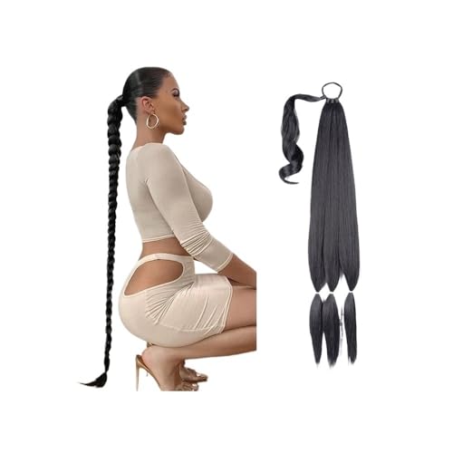 Ponytail Extension Geflochtene Pferdeschwanzverlängerung, Synthetischer Langer Pferdeschwanz Mit Haargummi, Selbstgemachtes Geflochtenes Kunsthaarteil Frauen Im Alltag(Black,34inches) von jianguohairsss