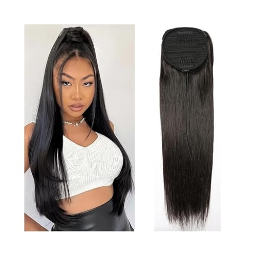 Ponytail Extension Gerader Pferdeschwanz mit Kordelzug for Frauen, gerade, gewickelte brasilianische Echthaarverlängerung mit Kordelzug, Remy-Pferdeschwanz-Haarteil mit Clip in 14 Zoll(16inches) von jianguohairsss