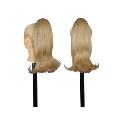 Ponytail Extension Kurze schwarze Pferdeschwanz-Haarverlängerung mit Kordelzug for schwarze Frauen, 14 Zoll, gerader Pferdeschwanz mit Locken am Ende, synthetische falsche Haarteile(103-60) von jianguohairsss