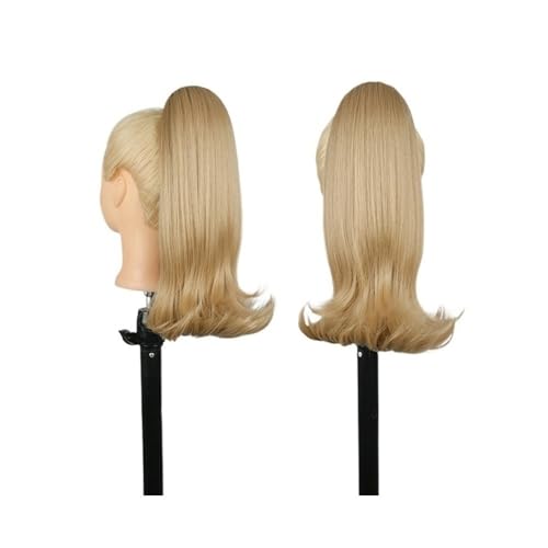 Ponytail Extension Kurze schwarze Pferdeschwanz-Haarverlängerung mit Kordelzug for schwarze Frauen, 14 Zoll, gerader Pferdeschwanz mit Locken am Ende, synthetische falsche Haarteile(K16) von jianguohairsss