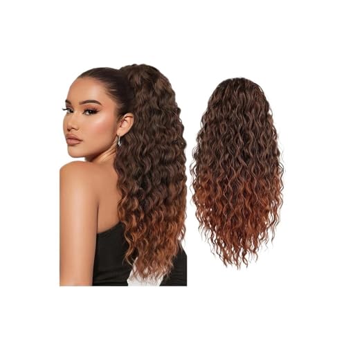 Ponytail Extension Lockige, gewellte Pferdeschwanzverlängerung, synthetischer Pferdeschwanz mit Kordelzug for Frauen, 24 Zoll langes Clip-in-Haarteil for die tägliche Party(Black Copper Red) von jianguohairsss