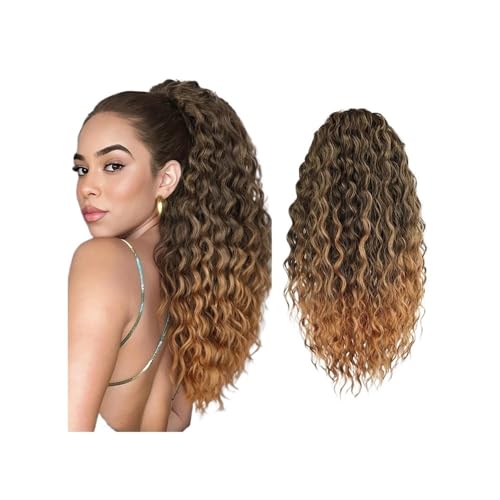 Ponytail Extension Lockige, gewellte Pferdeschwanzverlängerung, synthetischer Pferdeschwanz mit Kordelzug for Frauen, 24 Zoll langes Clip-in-Haarteil for die tägliche Party(Black mixed Ginger) von jianguohairsss