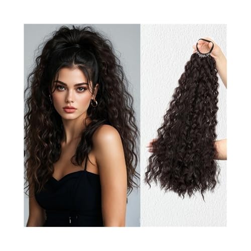 Ponytail Extension Lockige Pferdeschwanzverlängerung mit Haargummi, natürliche Perücke, elastisches Band, gewellt, gefälschte Pferdeschwanzperücken, Zubehör for Frauen, täglich, 45,7 cm(4) von jianguohairsss