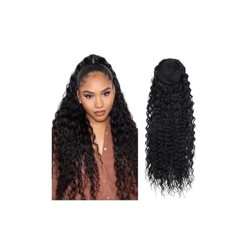 Ponytail Extension Lockiger Pferdeschwanz, synthetischer, tief gewellter Pferdeschwanz mit Kordelzug for schwarze Frauen, Echthaar mit Clip in dickem, natürlichem Schwarz(14inch) von jianguohairsss