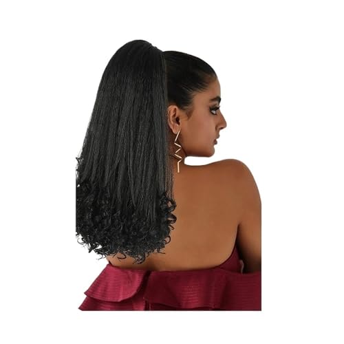 Ponytail Extension Pferdeschwanzverlängerung, 16 Zoll, gelockter Kordelzug for schwarze Frauen, Yaki, glatt mit Enden, synthetisches Haarteil, Haarverlängerung, Pferdeschwänze for Frauen(1B) von jianguohairsss