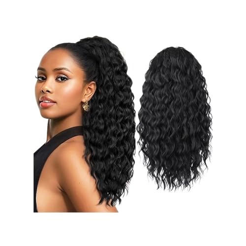 Ponytail Extension Pferdeschwanzverlängerung, lockiger Kordelzug for schwarze Frauen, 61 cm lang, synthetisches Clip-in-Haar for Frauen(Black) von jianguohairsss