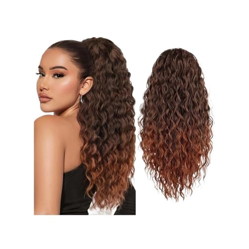 Ponytail Extension Pferdeschwanzverlängerung, lockiger Kordelzug for schwarze Frauen, 61 cm lang, synthetisches Clip-in-Haar for Frauen(Brown Blonde) von jianguohairsss