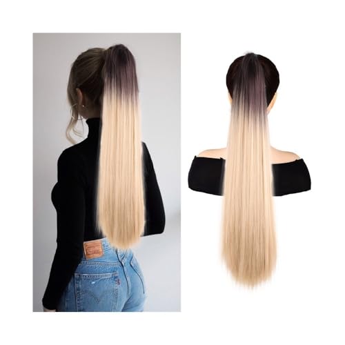 Ponytail Extension Pferdeschwanzverlängerung – 26 Zoll langes, glattes Pferdeschwanzhaar mit Kordelzug, synthetisches Clip-in-Pferdeschwanz-Haarteil, gefälscht, glatt, for Frauen und Mädchen im Alltag von jianguohairsss