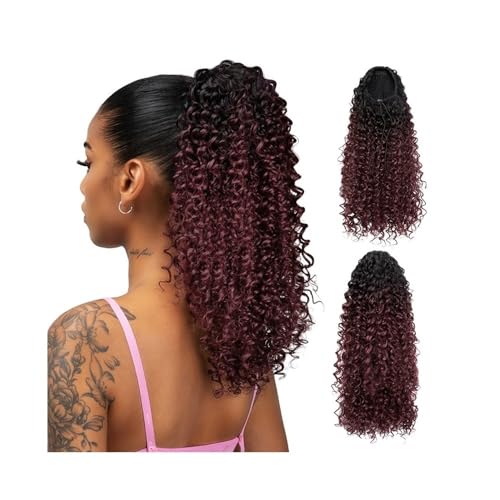 Ponytail Extension Ponytail Extension 16 Inch Drawstring for Women Synthetic Short Curly Wavy Fluffy Clip in Ponytails Hair Extensions for Daily Halloween Use(1BTT118) von jianguohairsss