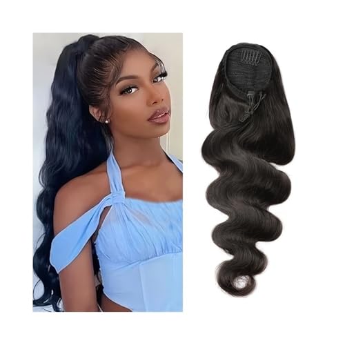 Ponytail Extension Ponytail Extension Human Hair Clip in Pony Tail Extensions for Black Women Curly Wave Thick Natural Looking Pieces Body Ponytail（10-26 Inch）(16inches) von jianguohairsss