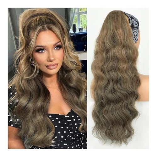 Ponytail Extension Synthetischer, langer, gewellter Pferdeschwanz mit Kordelzug for Frauen, synthetische, gewellte Haarverlängerung for Anklipsen, Haarteil, Kunsthaar(Ombre brown) von jianguohairsss