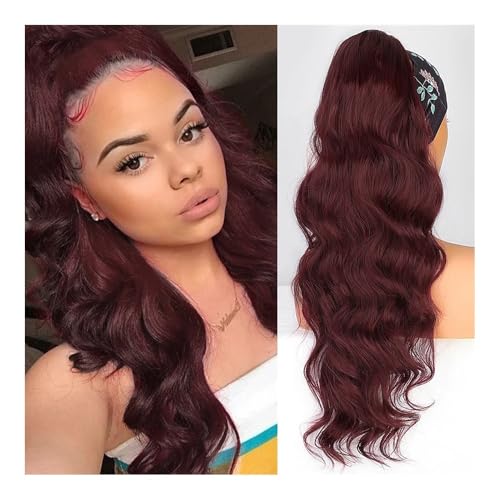 Ponytail Extension Synthetischer, langer, gewellter Pferdeschwanz mit Kordelzug for Frauen, synthetische, gewellte Haarverlängerung for Anklipsen, Haarteil, Kunsthaar(RED) von jianguohairsss